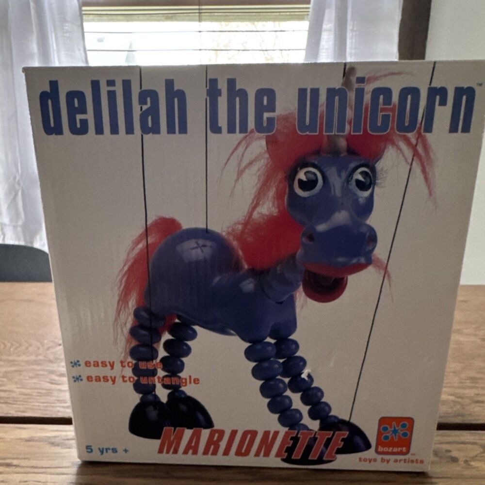 Bozart Delilah the Unicorn Marionette Puppet 1998 Purple Orange Mane MPN 10003